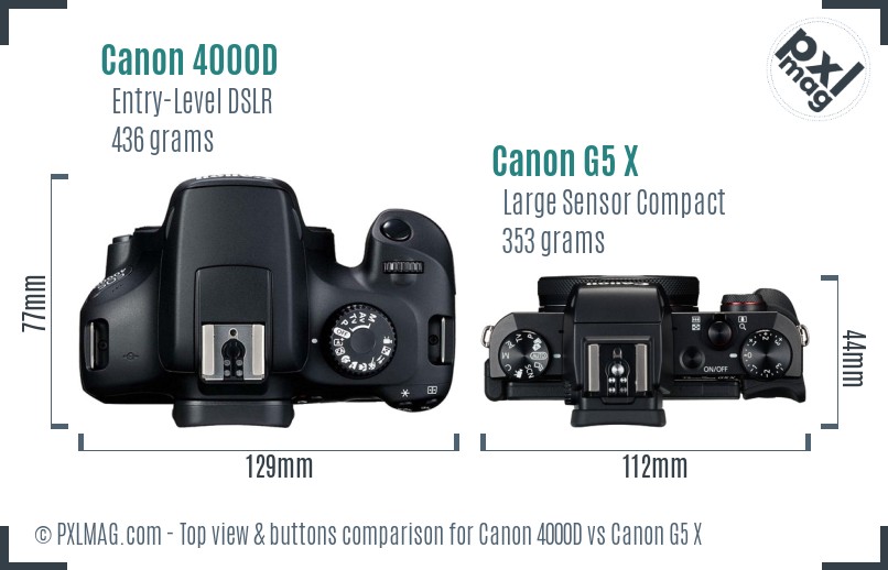 Canon 4000D vs Canon G5 X top view buttons comparison