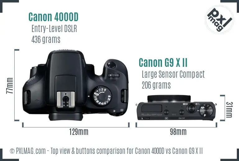 Canon 4000D vs Canon G9 X II top view buttons comparison