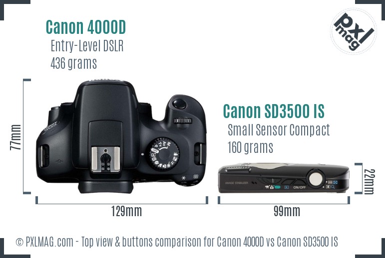 Canon 4000D vs Canon SD3500 IS top view buttons comparison