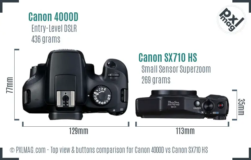 Canon 4000D vs Canon SX710 HS top view buttons comparison