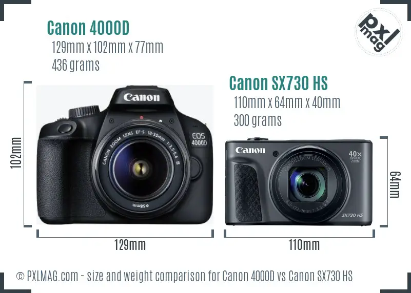 Canon 4000D vs Canon SX730 HS size comparison