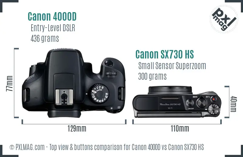 Canon 4000D vs Canon SX730 HS top view buttons comparison