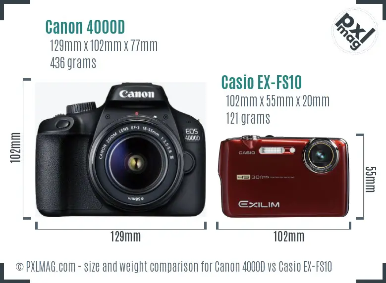 Canon 4000D vs Casio EX-FS10 size comparison