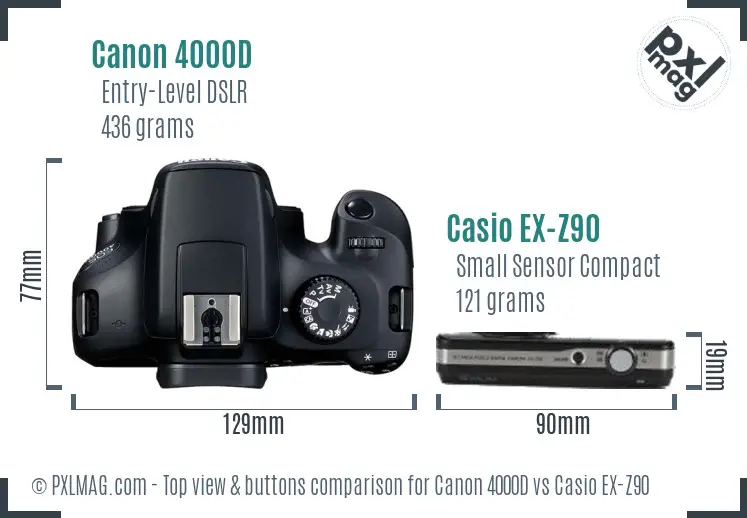 Canon 4000D vs Casio EX-Z90 top view buttons comparison