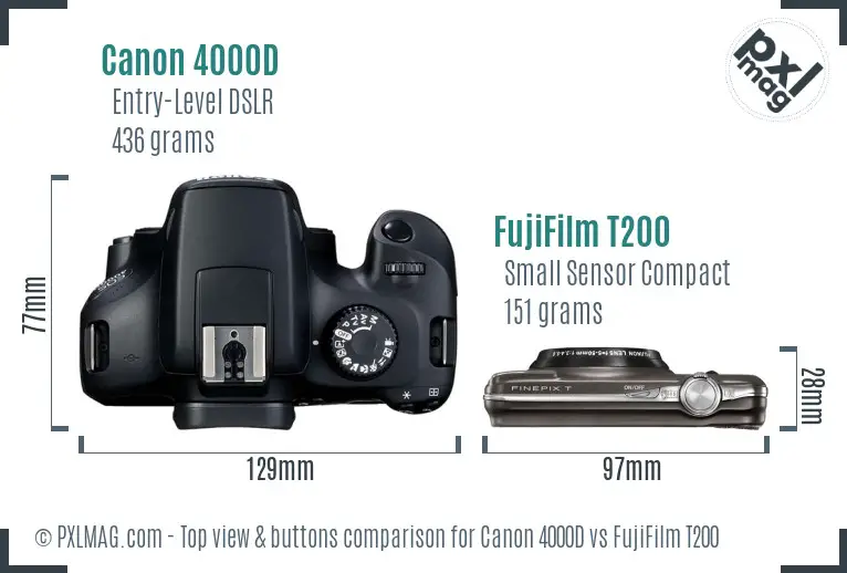 Canon 4000D vs FujiFilm T200 top view buttons comparison