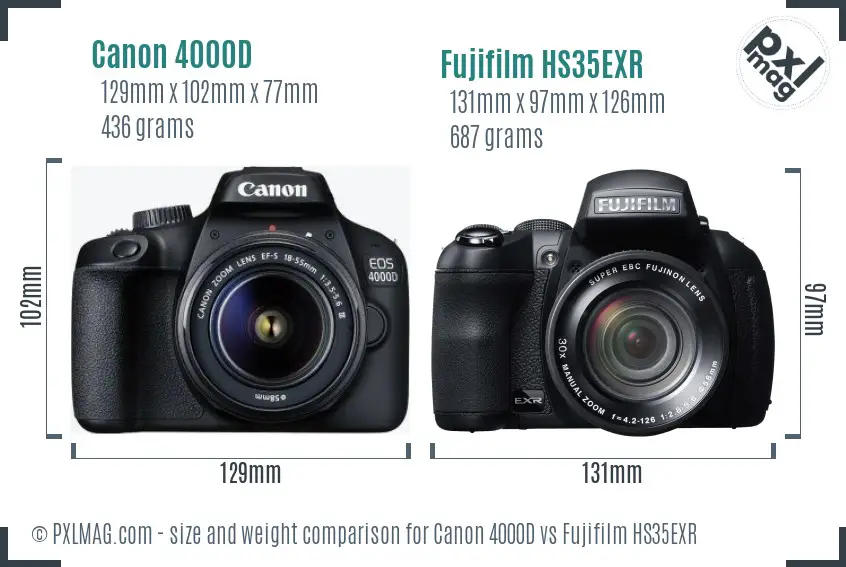 Canon 4000D vs Fujifilm HS35EXR size comparison