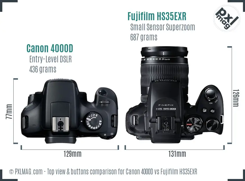 Canon 4000D vs Fujifilm HS35EXR top view buttons comparison