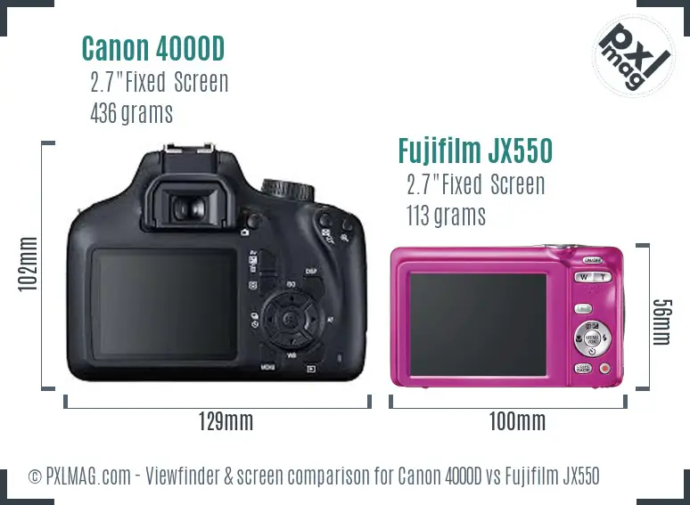 Canon 4000D vs Fujifilm JX550 Screen and Viewfinder comparison