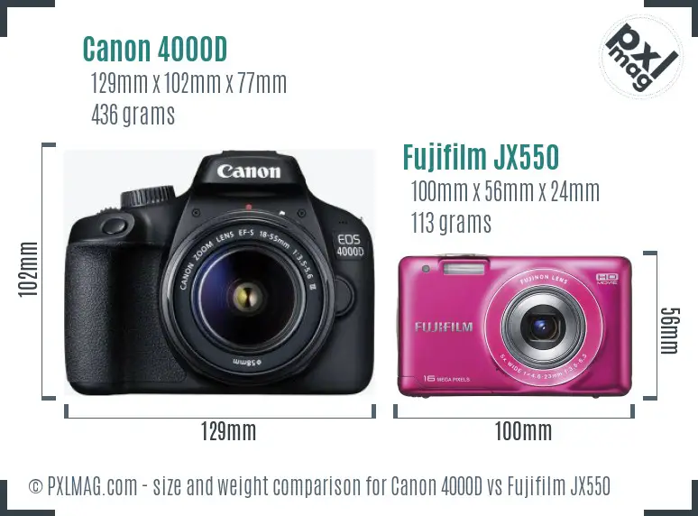 Canon 4000D vs Fujifilm JX550 size comparison