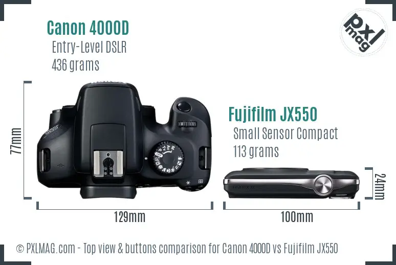 Canon 4000D vs Fujifilm JX550 top view buttons comparison