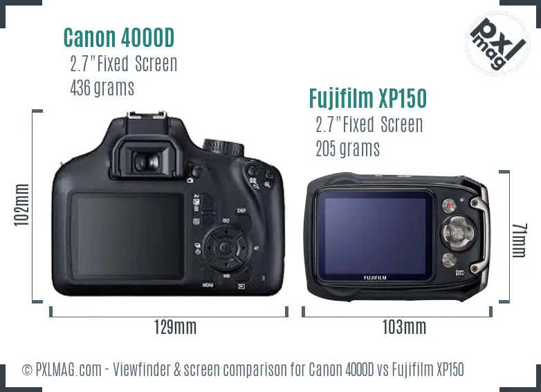 Canon 4000D vs Fujifilm XP150 Screen and Viewfinder comparison