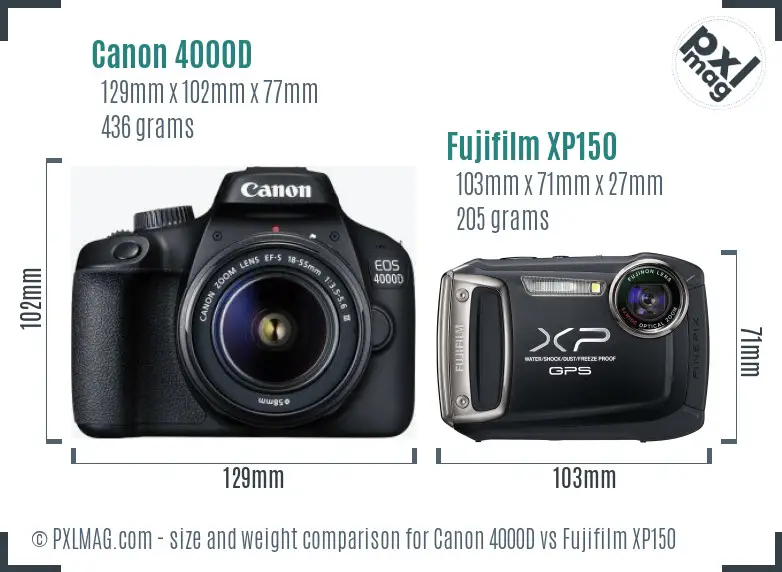 Canon 4000D vs Fujifilm XP150 size comparison