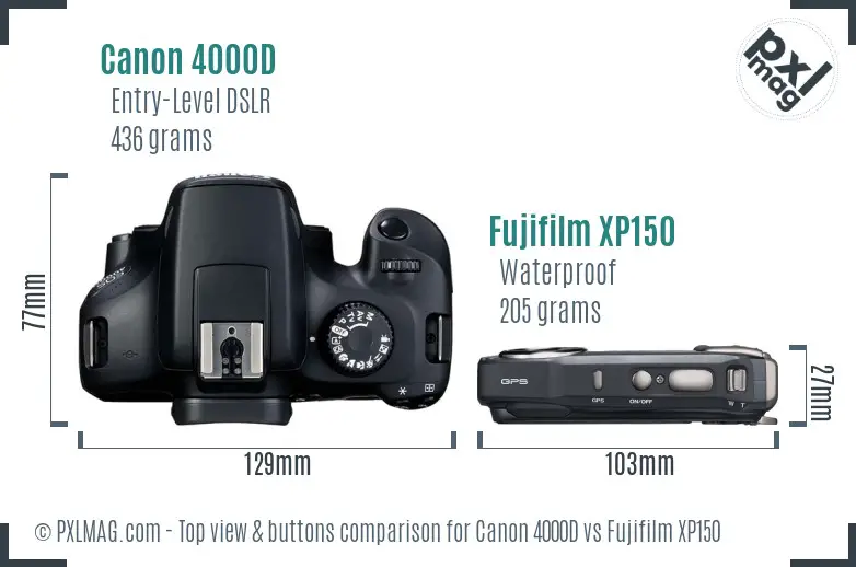 Canon 4000D vs Fujifilm XP150 top view buttons comparison