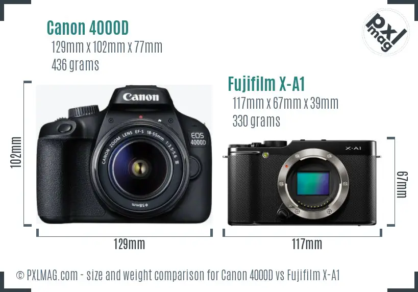 Canon 4000D vs Fujifilm X-A1 size comparison