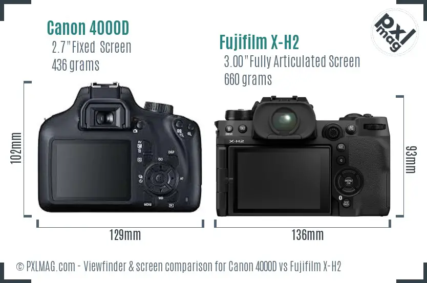 Canon 4000D vs Fujifilm X-H2 Screen and Viewfinder comparison Canon 4000D vs Fujifilm X-H2 Screen and Viewfinder comparison