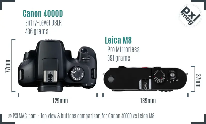 Canon 4000D vs Leica M8 top view buttons comparison