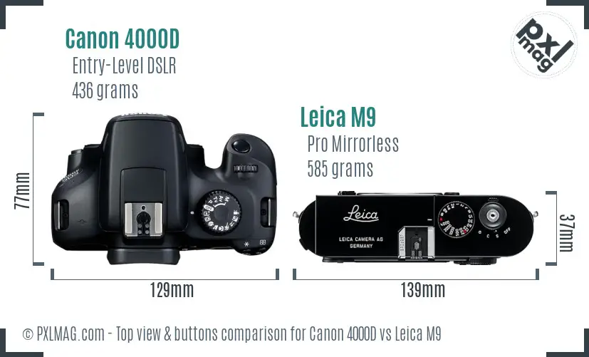 Canon 4000D vs Leica M9 top view buttons comparison