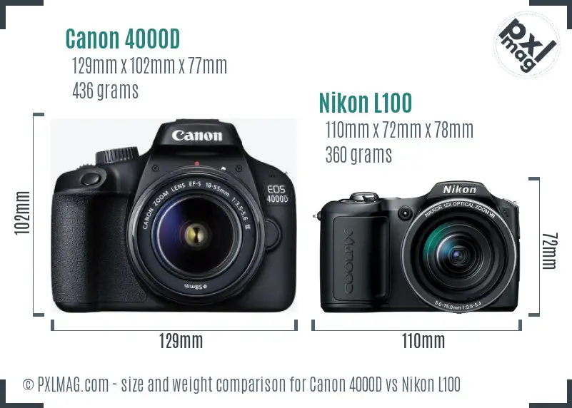 Canon 4000D vs Nikon L100 size comparison
