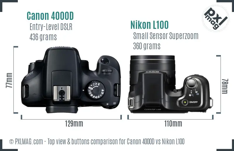 Canon 4000D vs Nikon L100 top view buttons comparison