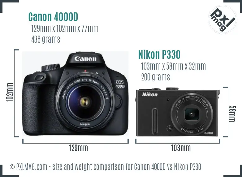 Canon 4000D vs Nikon P330 size comparison