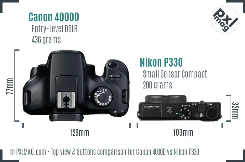 Canon 4000D vs Nikon P330 top view buttons comparison