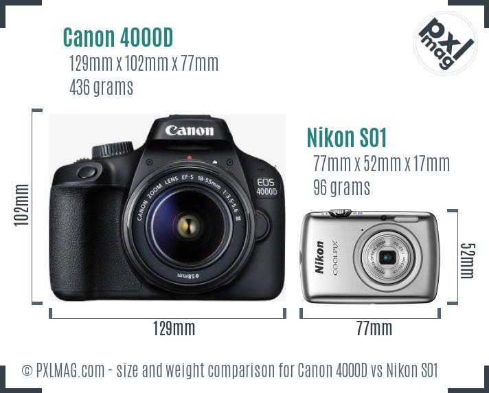Canon 4000D vs Nikon S01 size comparison