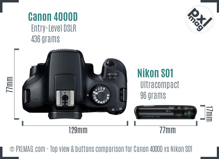 Canon 4000D vs Nikon S01 top view buttons comparison