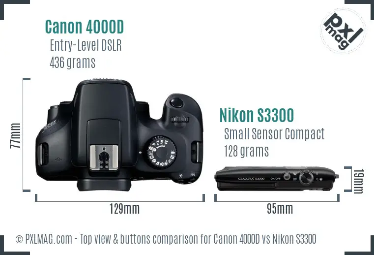 Canon 4000D vs Nikon S3300 top view buttons comparison