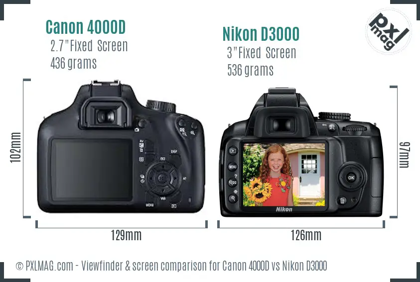Canon 4000D vs Nikon D3000 Screen and Viewfinder comparison