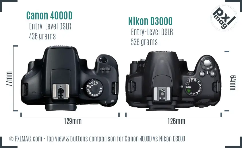 Canon 4000D vs Nikon D3000 top view buttons comparison