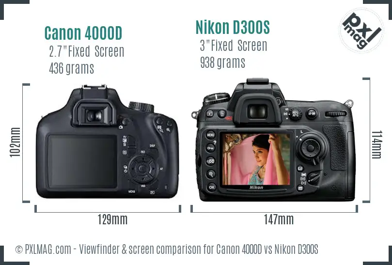 Canon 4000D vs Nikon D300S Screen and Viewfinder comparison Canon 4000D vs Nikon D300S Screen and Viewfinder comparison