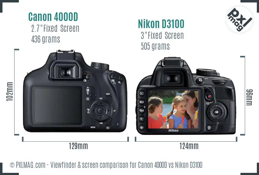 Canon 4000D vs Nikon D3100 Screen and Viewfinder comparison