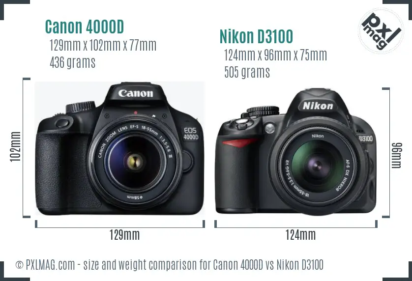 Canon 4000D vs Nikon D3100 size comparison