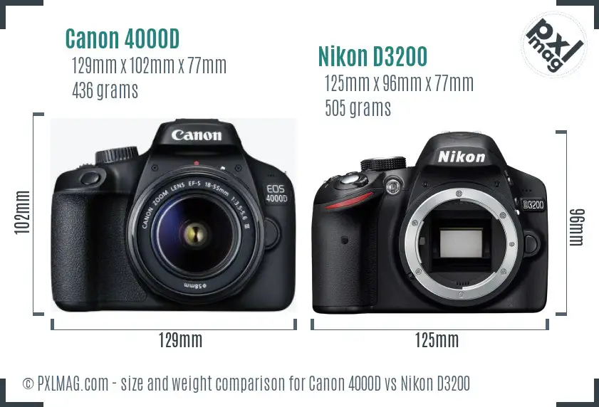 Canon 4000D vs Nikon D3200 size comparison