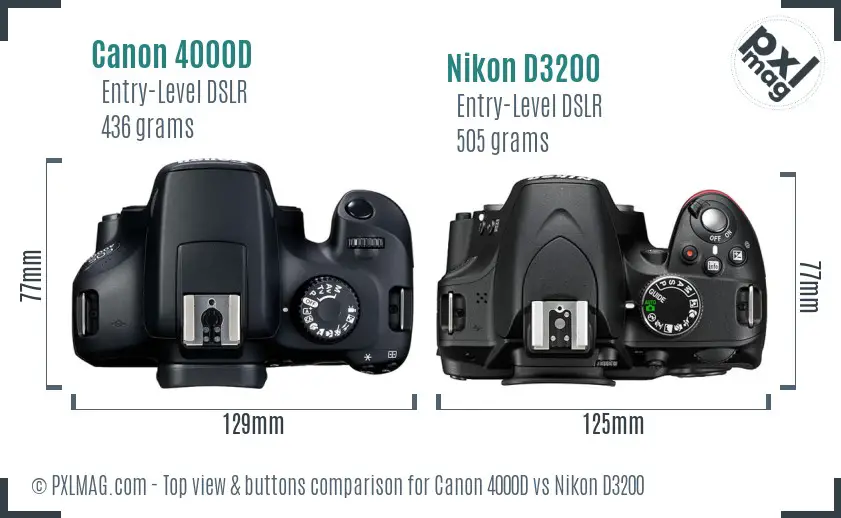 Canon 4000D vs Nikon D3200 top view buttons comparison