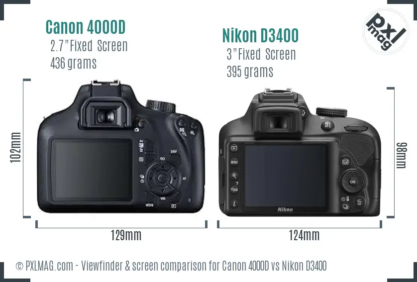 Canon 4000D vs Nikon D3400 Screen and Viewfinder comparison