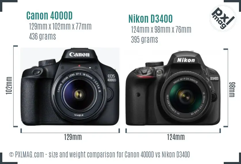 Canon 4000D vs Nikon D3400 size comparison