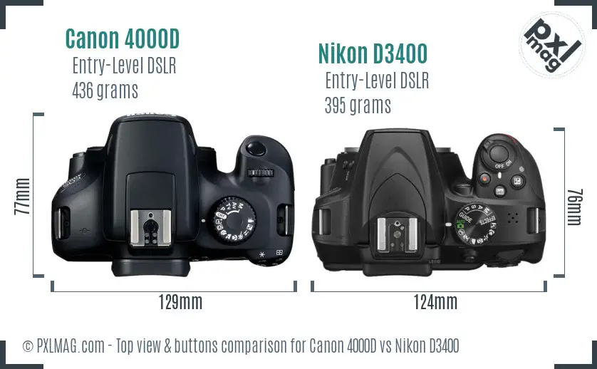 Canon 4000D vs Nikon D3400 top view buttons comparison