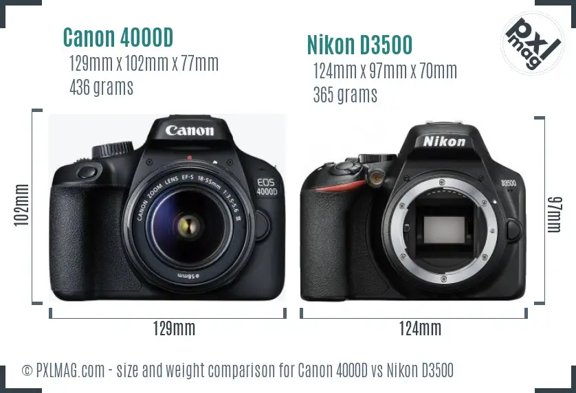 Canon 4000D vs Nikon D3500 size comparison
