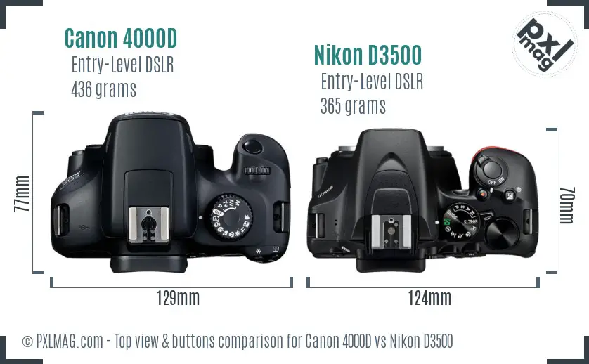 Canon 4000D vs Nikon D3500 top view buttons comparison