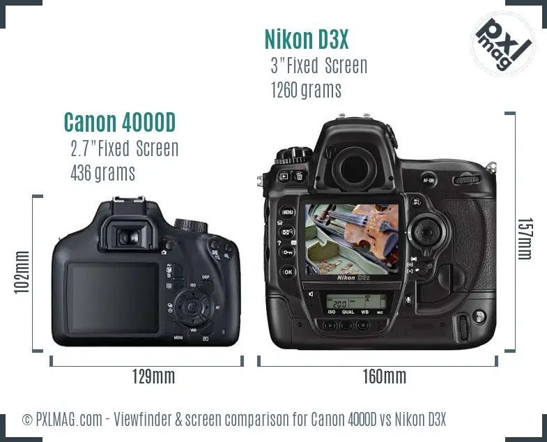 Canon 4000D vs Nikon D3X Screen and Viewfinder comparison
