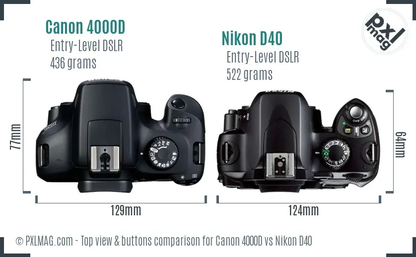 Canon 4000D vs Nikon D40 top view buttons comparison