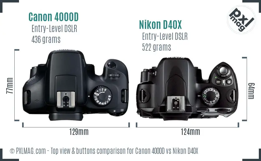 Canon 4000D vs Nikon D40X top view buttons comparison