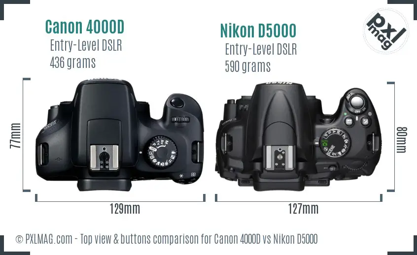 Canon 4000D vs Nikon D5000 top view buttons comparison