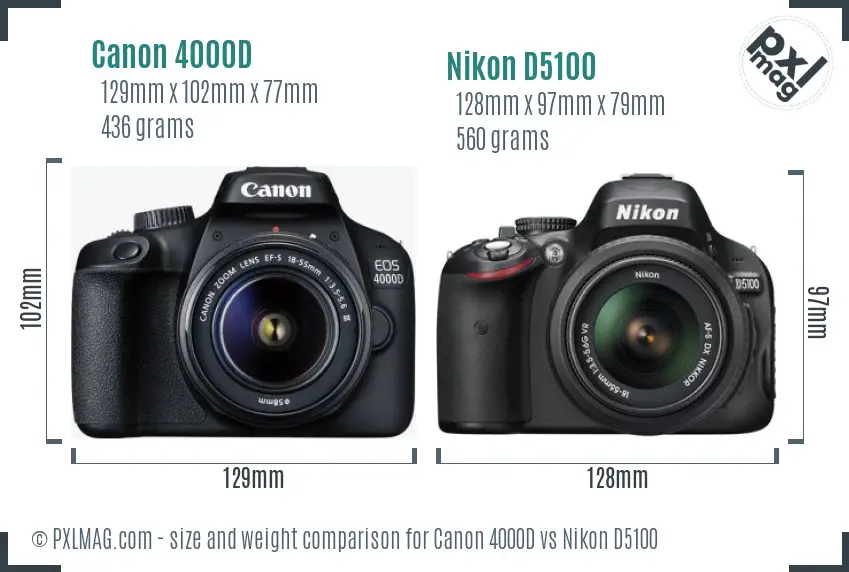 Canon 4000D vs Nikon D5100 size comparison