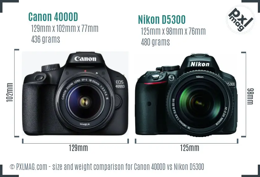 Canon 4000D vs Nikon D5300 size comparison