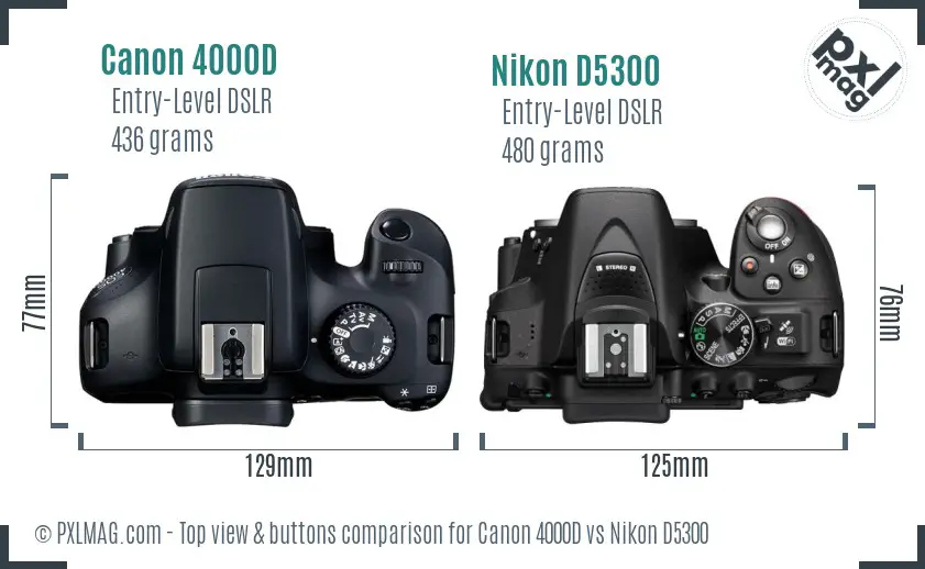 Canon 4000D vs Nikon D5300 top view buttons comparison