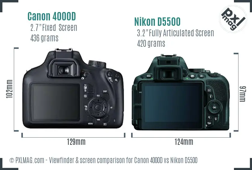 Canon 4000D vs Nikon D5500 Screen and Viewfinder comparison