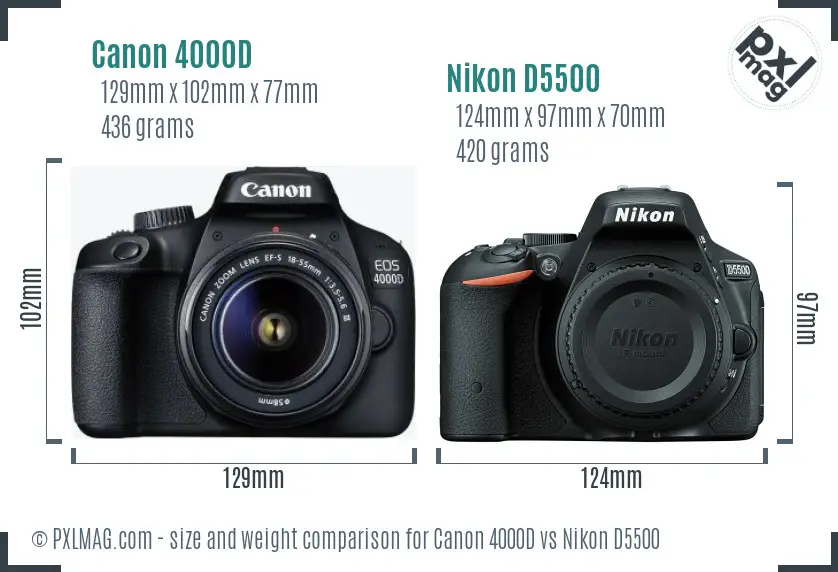 Canon 4000D vs Nikon D5500 size comparison