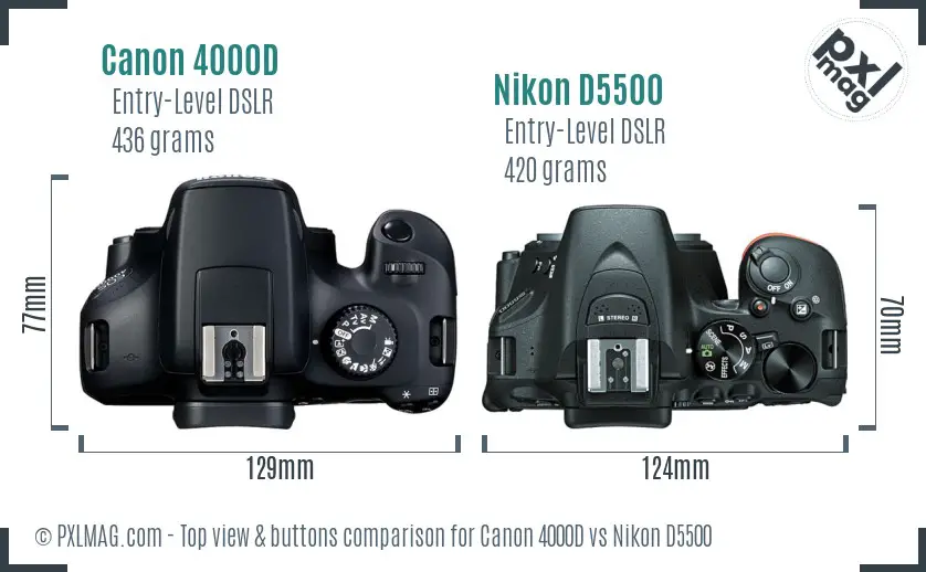 Canon 4000D vs Nikon D5500 top view buttons comparison
